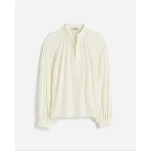Madewell Shirred Long Sleeve Top Blouse Silk Lightweight Winter White Medium NWT - Picture 5 of 16